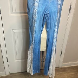 Blue Lace Trim Leggings